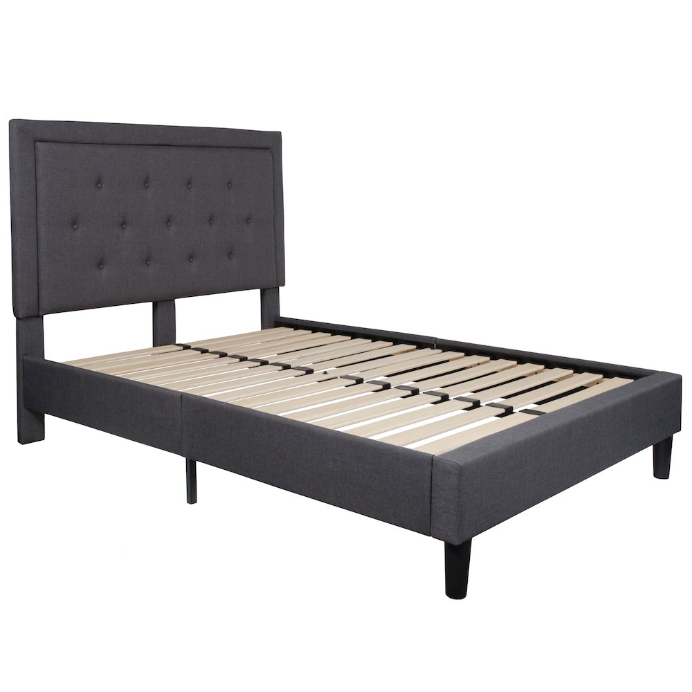 Full Size Tufted Upholstered Platform Bed in Dark Gray Fabric