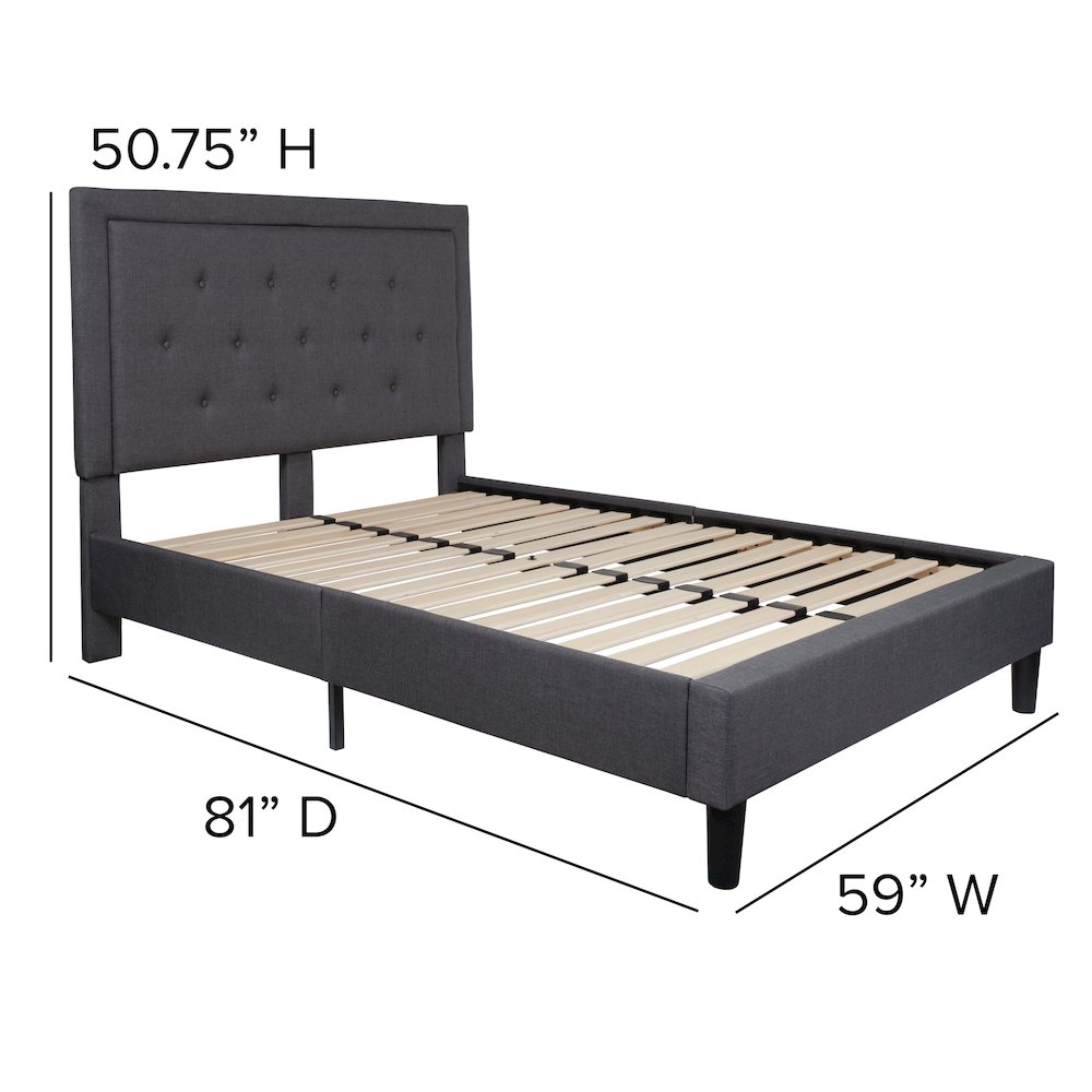 Full Size Tufted Upholstered Platform Bed in Dark Gray Fabric