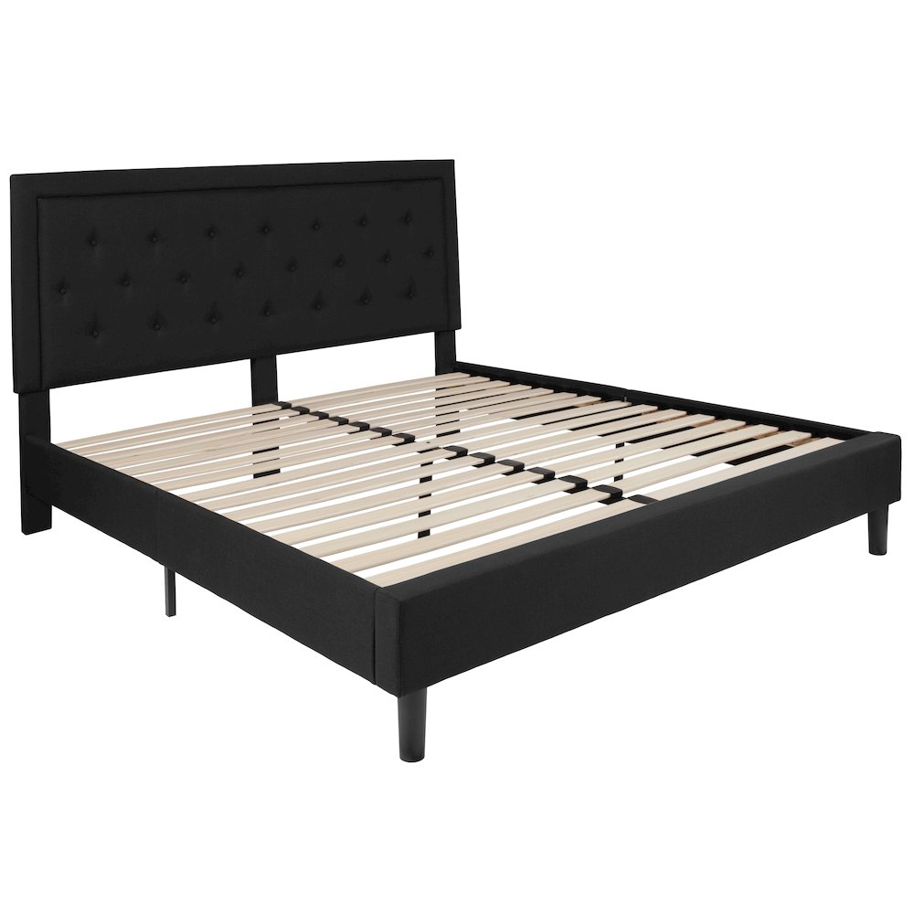King Size Tufted Upholstered Platform Bed in Black Fabric