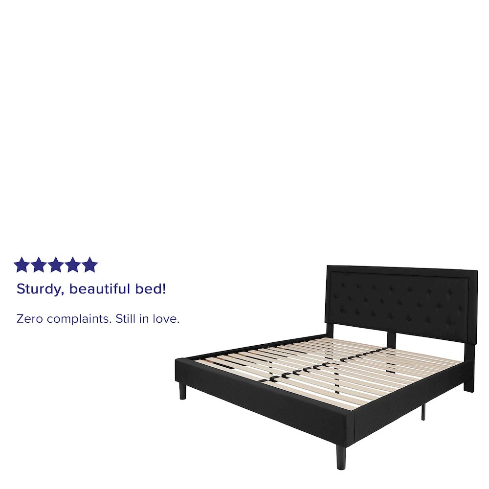 King Size Tufted Upholstered Platform Bed in Black Fabric