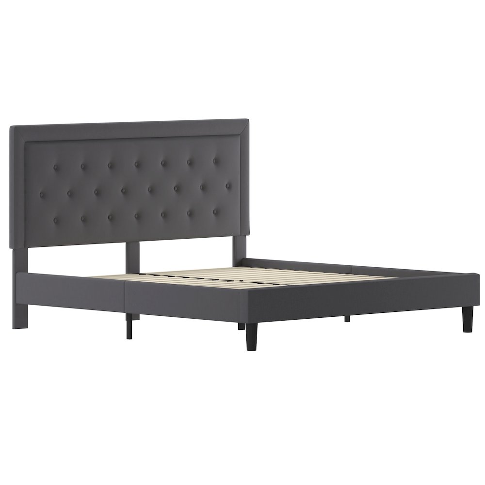 King Size Tufted Upholstered Platform Bed in Dark Gray Fabric