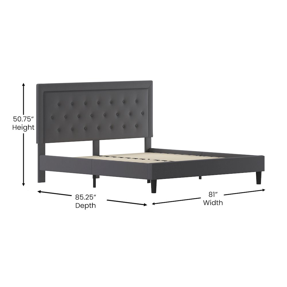 King Size Tufted Upholstered Platform Bed in Dark Gray Fabric