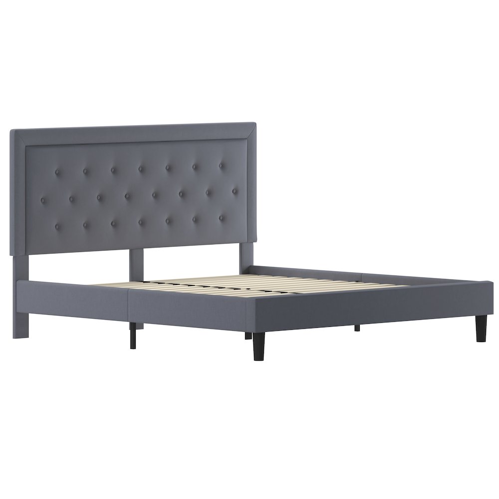 King Size Tufted Upholstered Platform Bed in Light Gray Fabric