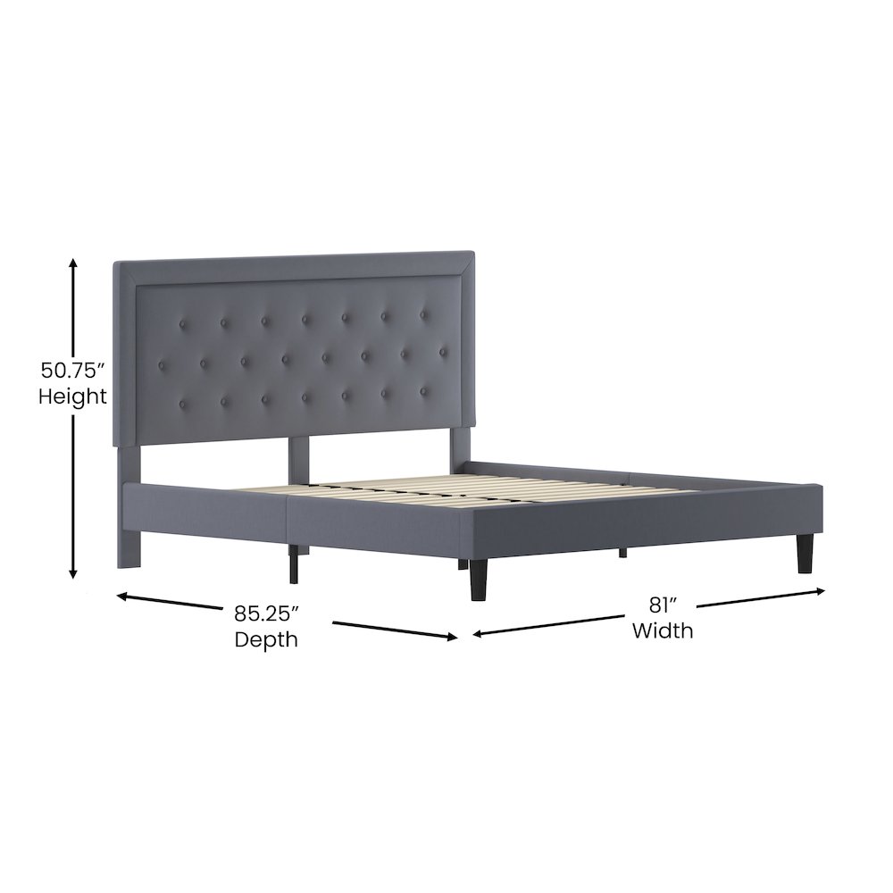 King Size Tufted Upholstered Platform Bed in Light Gray Fabric