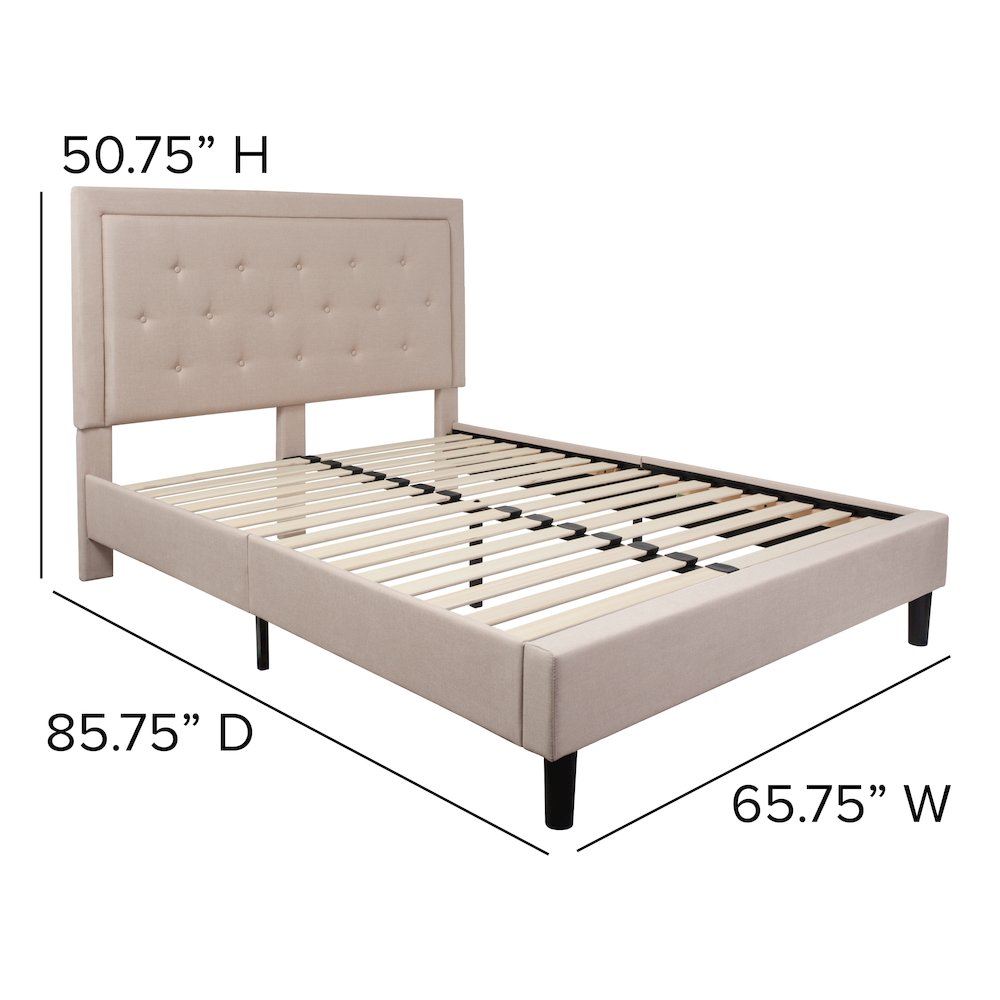 Queen Size Tufted Upholstered Platform Bed in Beige Fabric