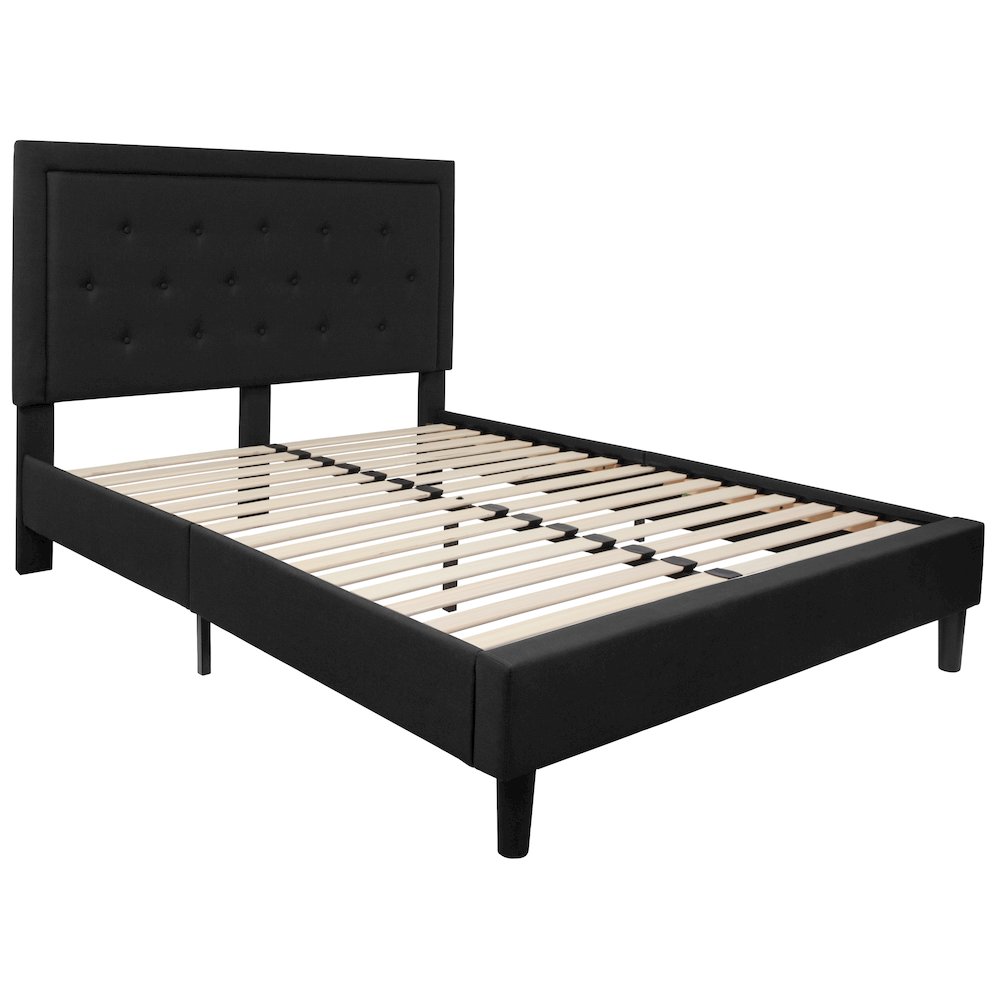 Queen Size Tufted Upholstered Platform Bed in Black Fabric