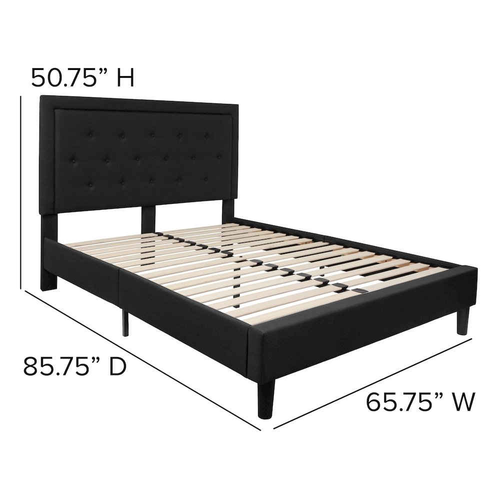 Queen Size Tufted Upholstered Platform Bed in Black Fabric