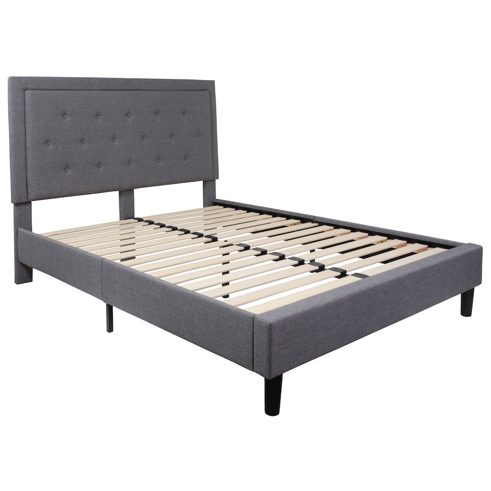 Queen Size Tufted Upholstered Platform Bed in Light Gray Fabric