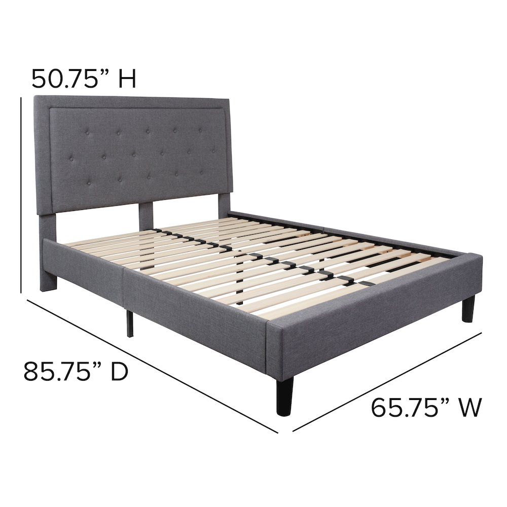 Queen Size Tufted Upholstered Platform Bed in Light Gray Fabric