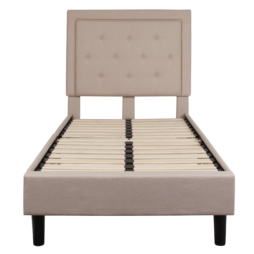 Twin Size Tufted Upholstered Platform Bed in Beige Fabric