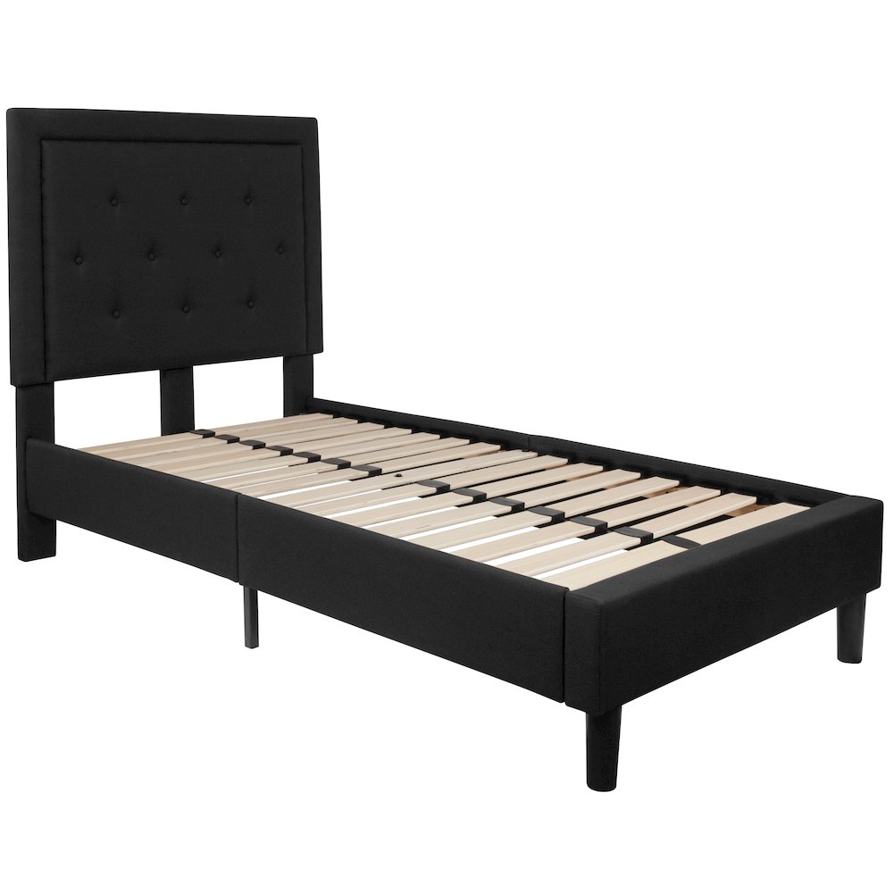 Twin Size Tufted Upholstered Platform Bed in Black Fabric
