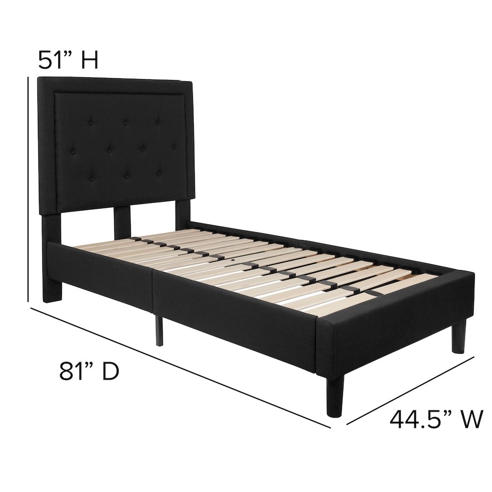Twin Size Tufted Upholstered Platform Bed in Black Fabric