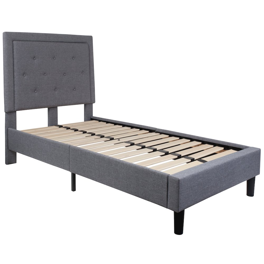 Twin Size Tufted Upholstered Platform Bed in Light Gray Fabric