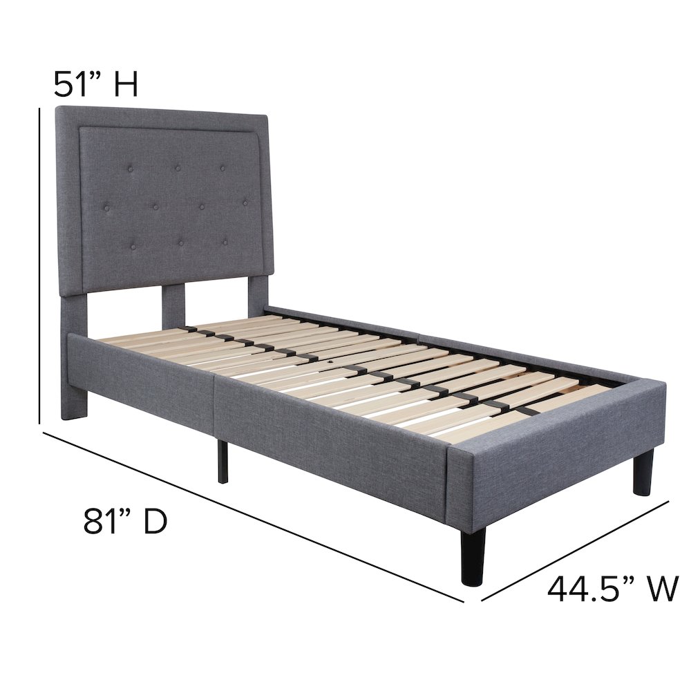 Twin Size Tufted Upholstered Platform Bed in Light Gray Fabric