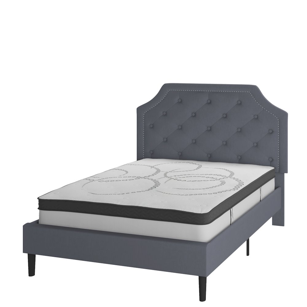 Full Size Tufted Upholstered Platform Bed in Light Gray Fabric