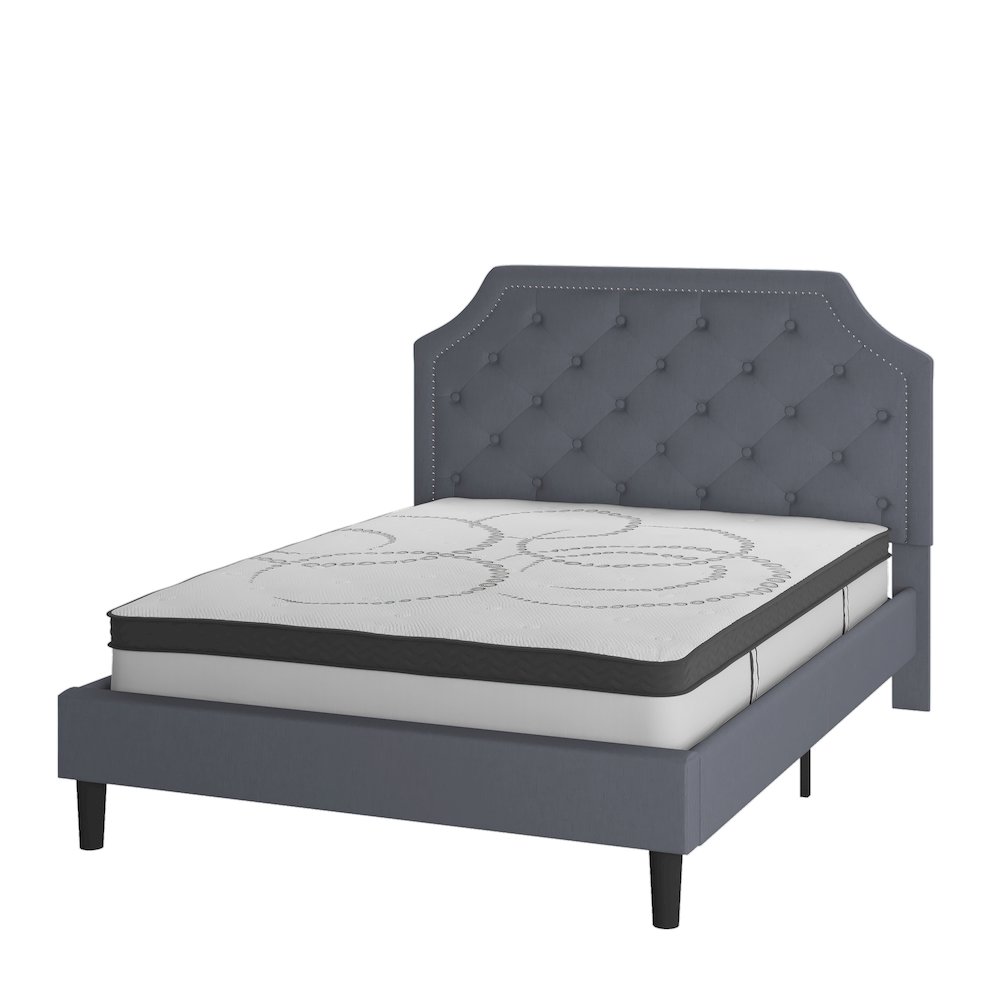 Queen Size Tufted Upholstered Platform Bed in Light Gray Fabric