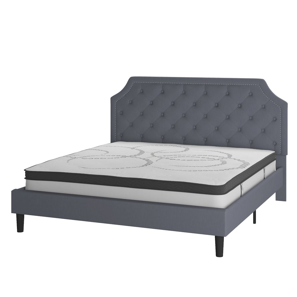 King Size Tufted Upholstered Platform Bed in Light Gray Fabric