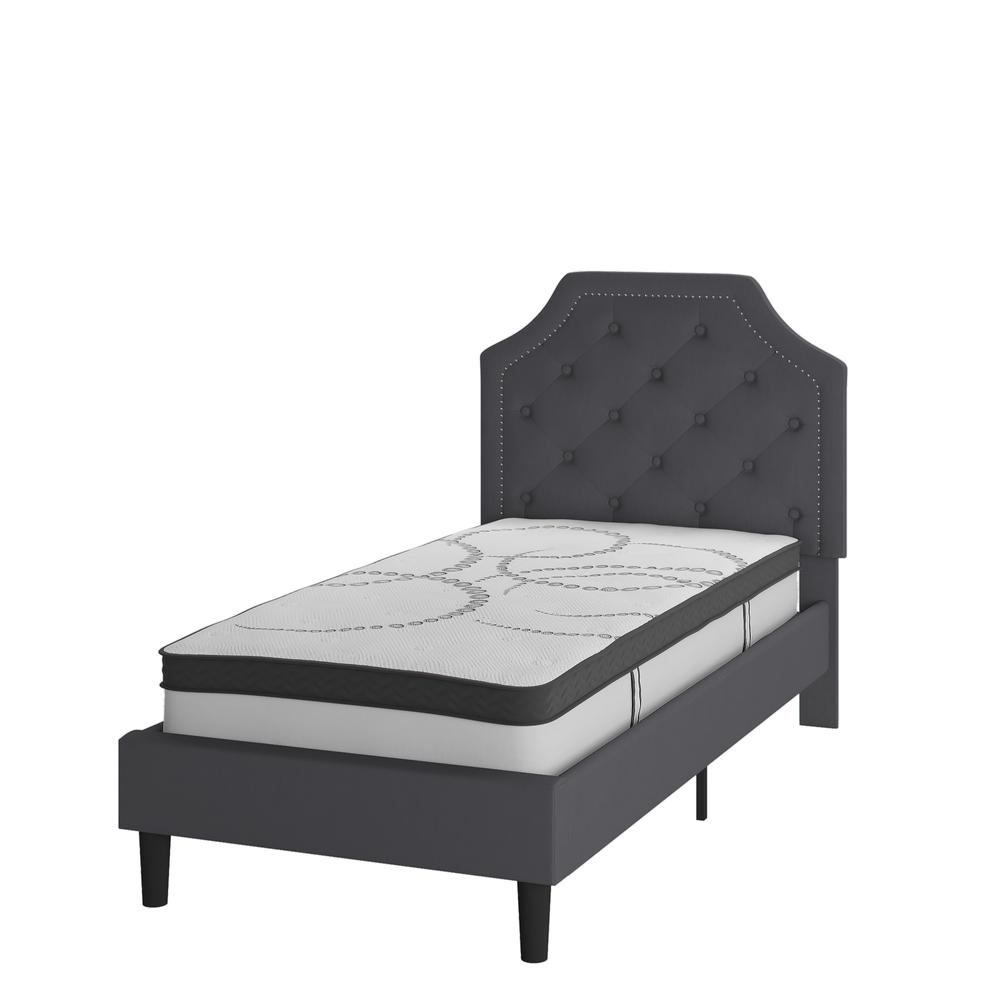 Twin Size Tufted Upholstered Platform Bed in Dark Gray Fabric