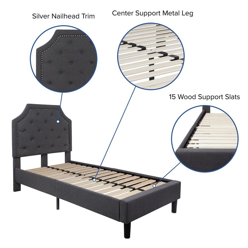 Twin Size Tufted Upholstered Platform Bed in Dark Gray Fabric