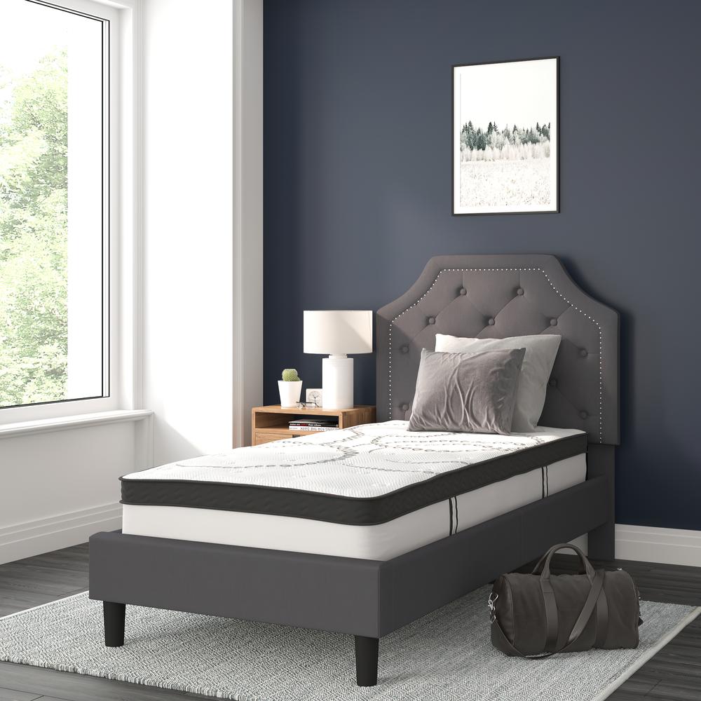 Twin Size Tufted Upholstered Platform Bed in Dark Gray Fabric