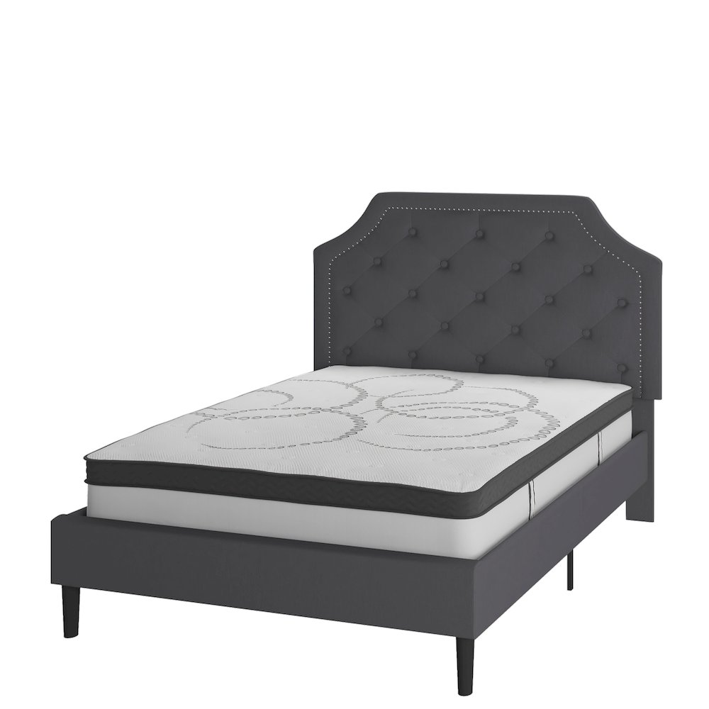 Full Size Tufted Upholstered Platform Bed in Dark Gray Fabric