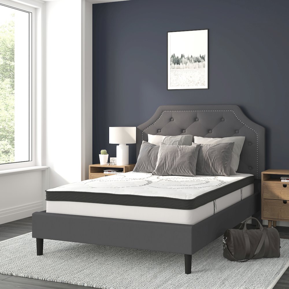 Full Size Tufted Upholstered Platform Bed in Dark Gray Fabric