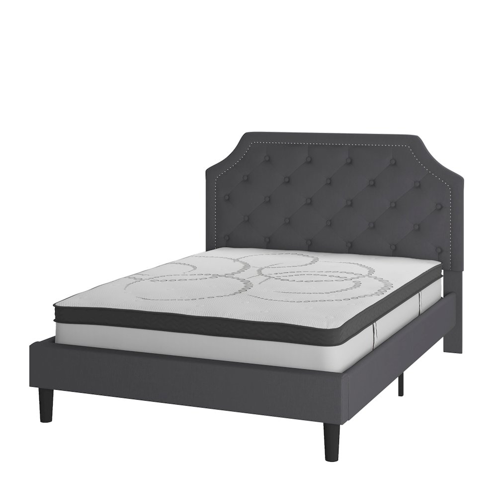 Queen Size Tufted Upholstered Platform Bed in Dark Gray Fabric