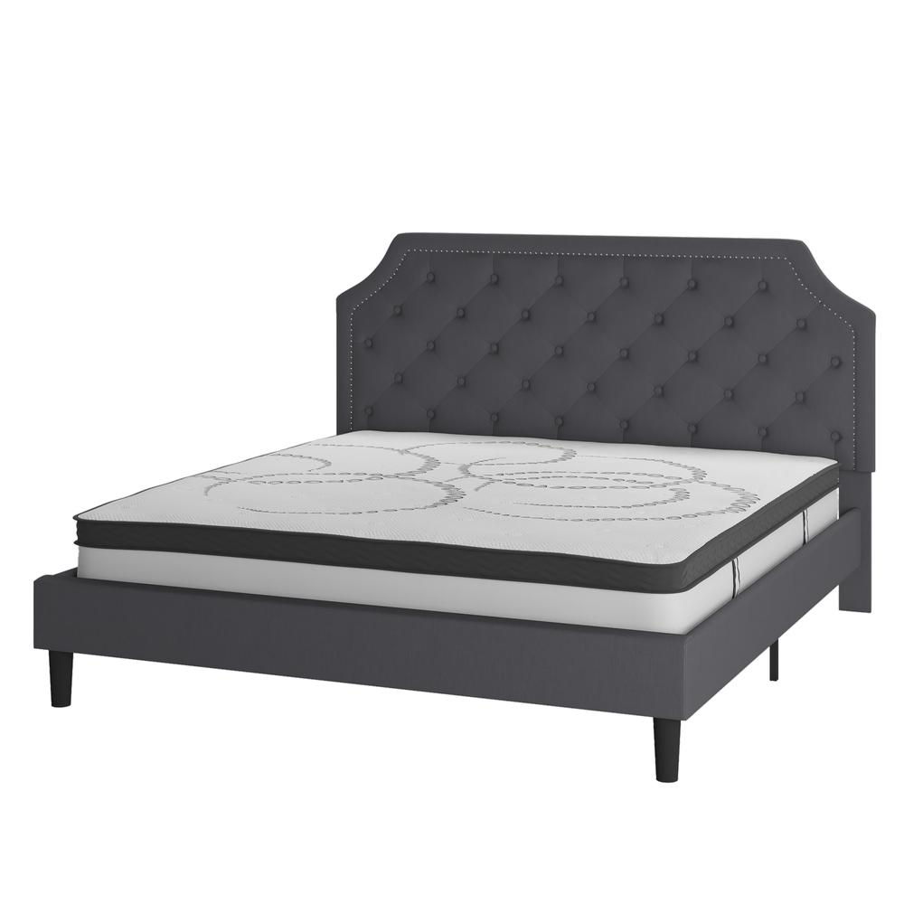 King Size Tufted Upholstered Platform Bed in Dark Gray Fabric