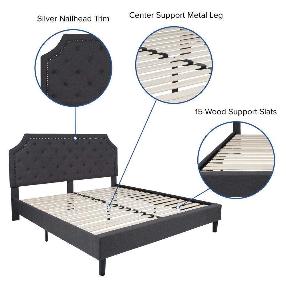 King Size Tufted Upholstered Platform Bed in Dark Gray Fabric