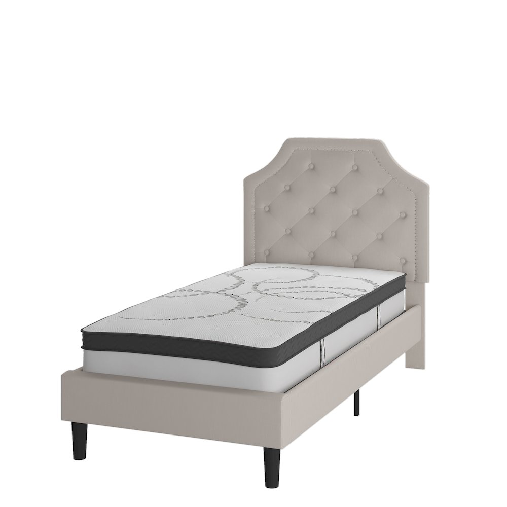 Twin Size Tufted Upholstered Platform Bed in Beige Fabric