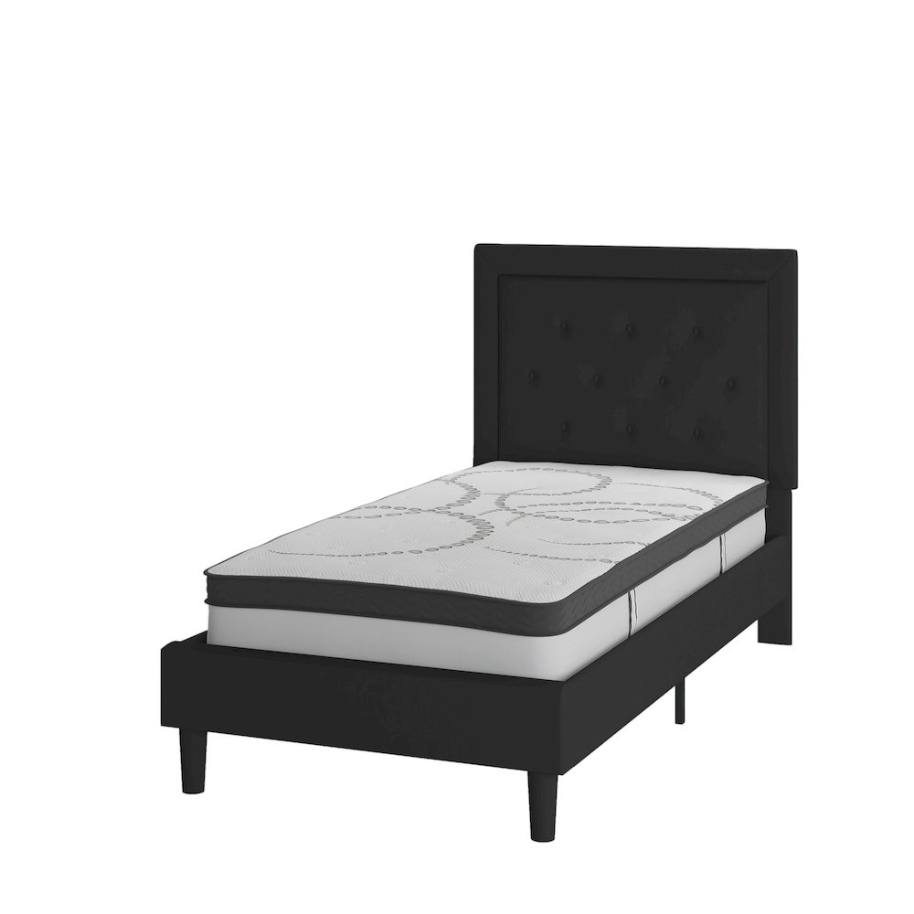 Twin Size Tufted Upholstered Platform Bed in Black Fabric