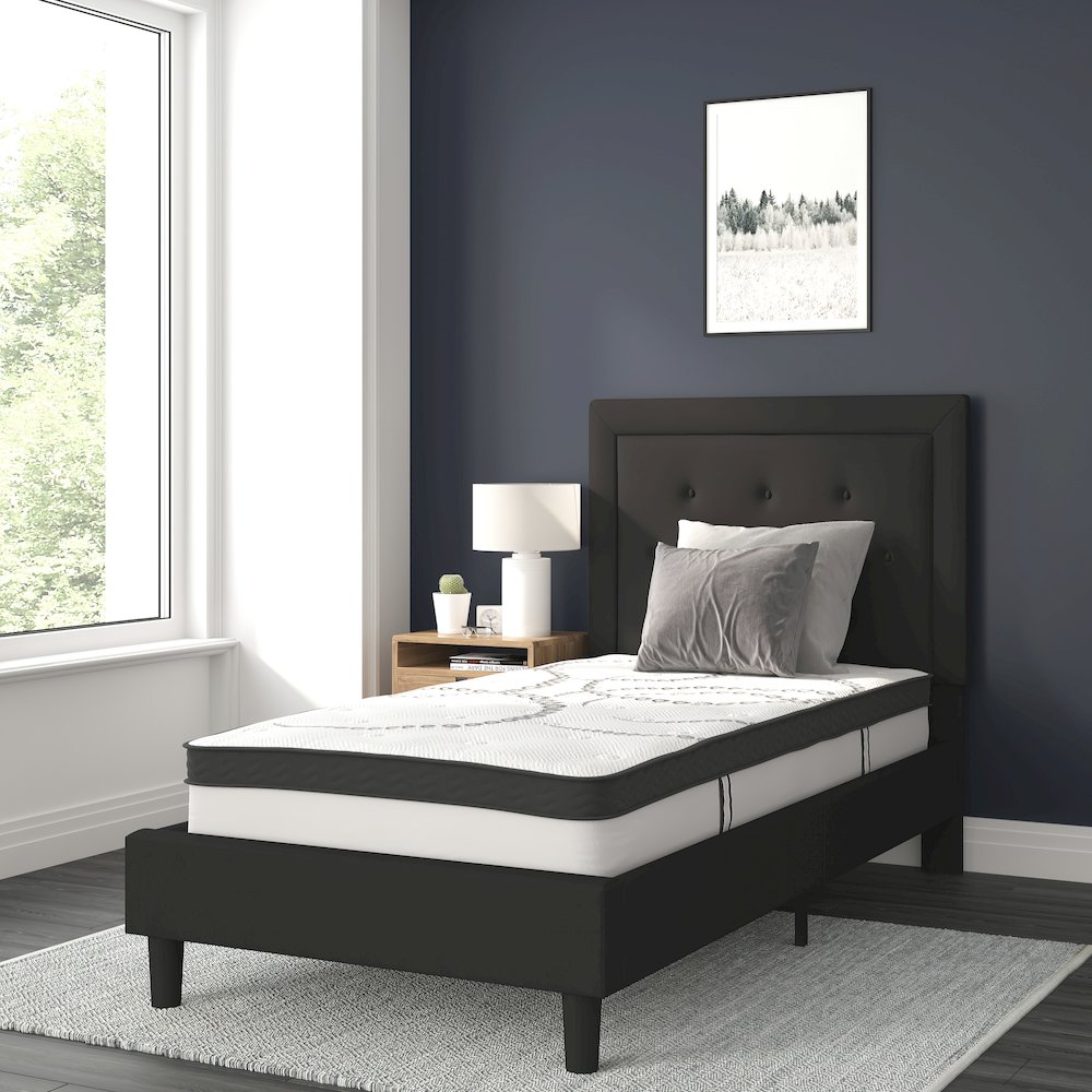 Twin Size Tufted Upholstered Platform Bed in Black Fabric