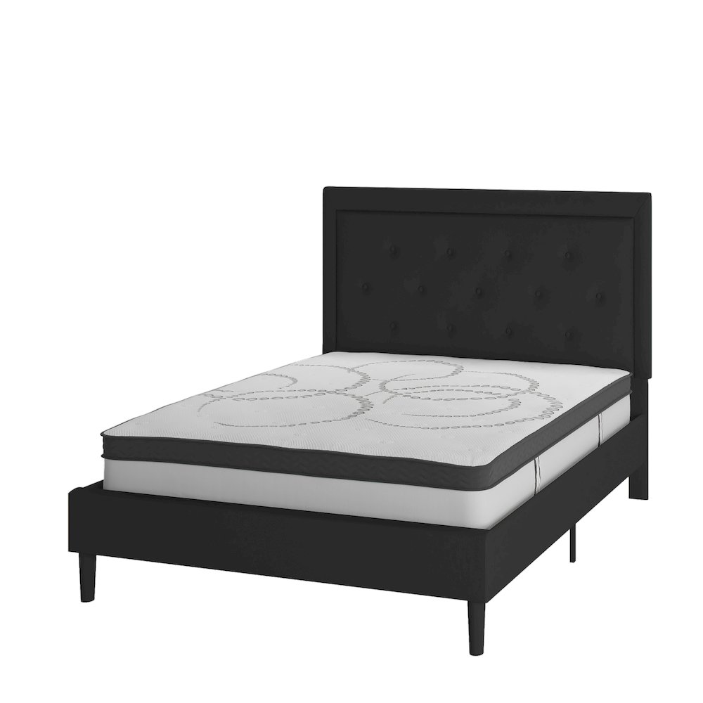 Full Size Tufted Upholstered Platform Bed in Black Fabric