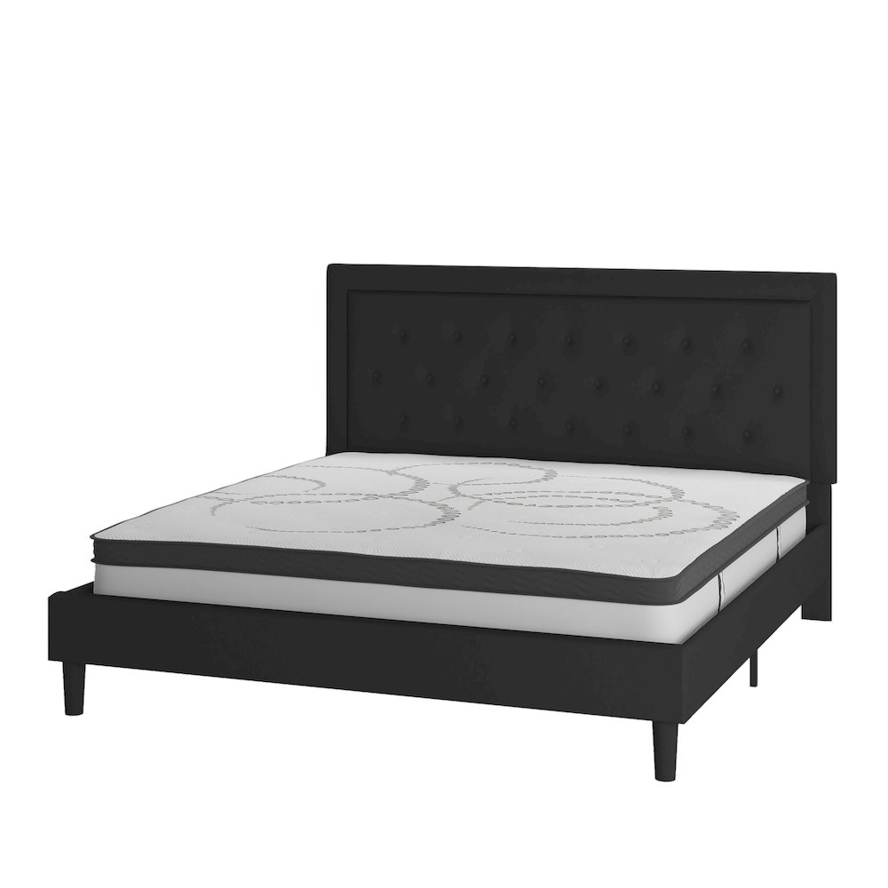 King Size Tufted Upholstered Platform Bed in Black Fabric