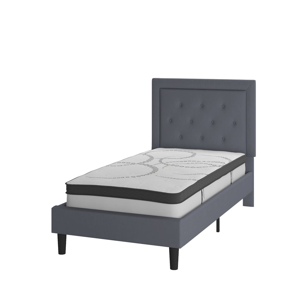 Twin Size Tufted Upholstered Platform Bed in Light Gray Fabric