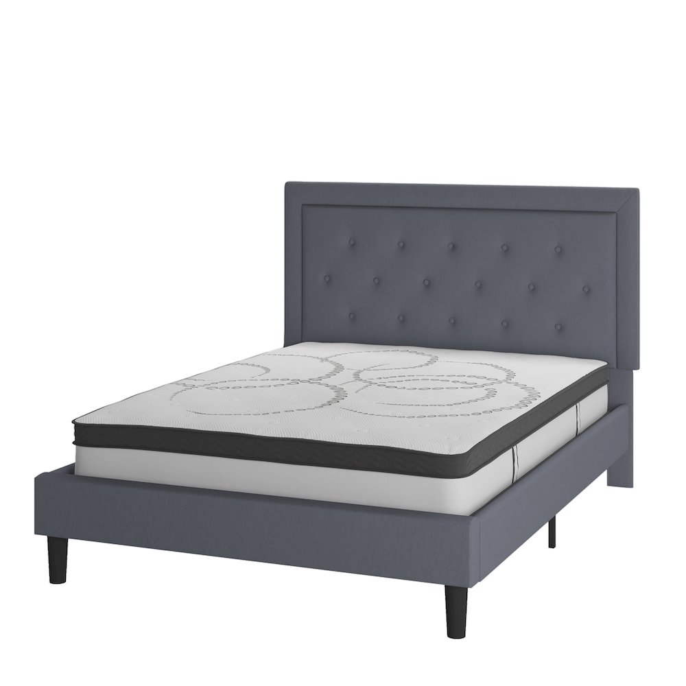 Queen Size Tufted Upholstered Platform Bed in Light Gray Fabric
