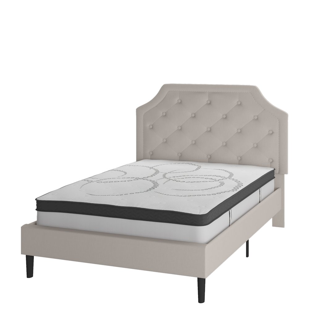 Full Size Tufted Upholstered Platform Bed in Beige Fabric