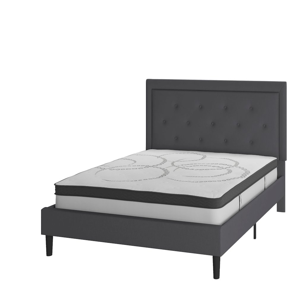 Full Size Tufted Upholstered Platform Bed in Dark Gray Fabric
