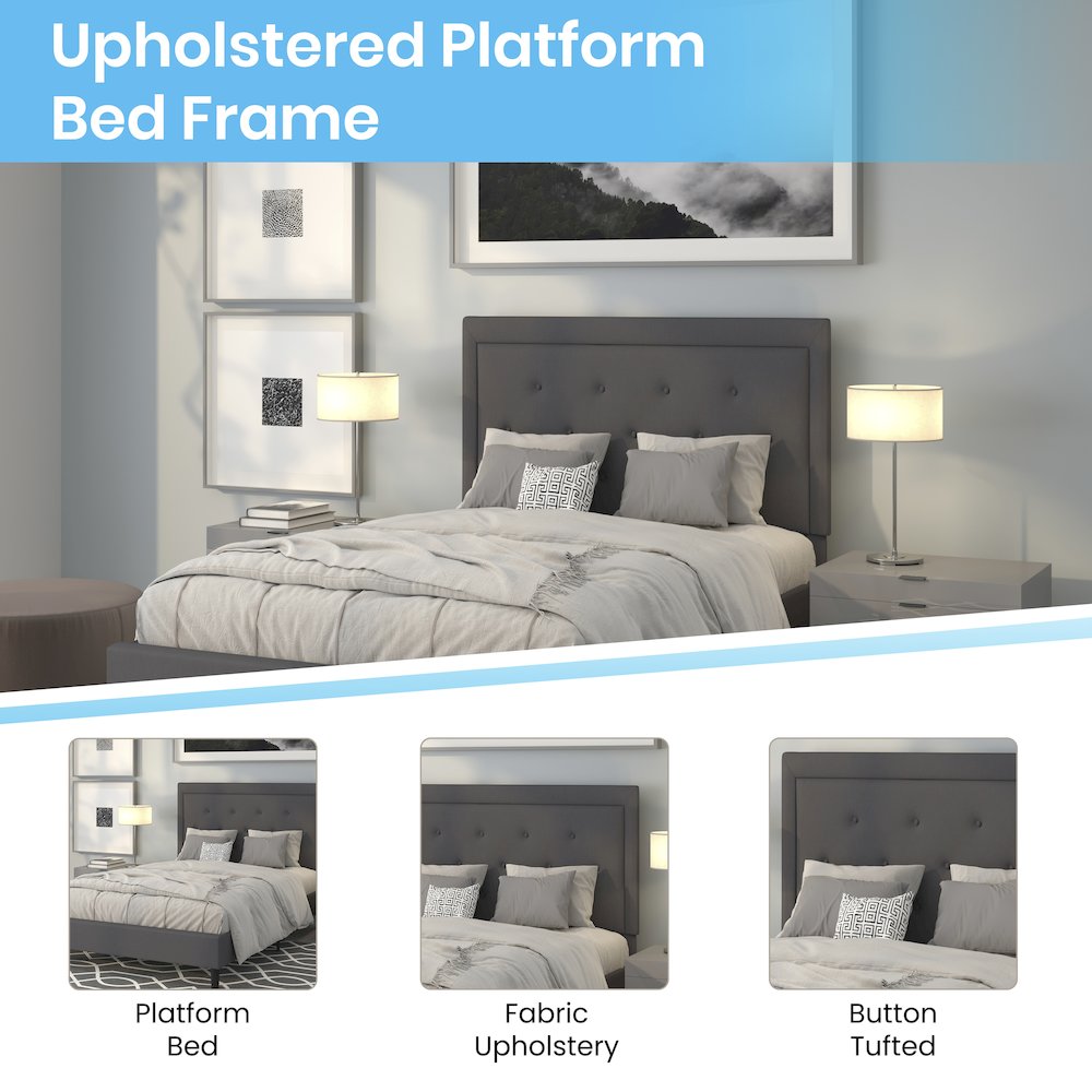 Full Size Tufted Upholstered Platform Bed in Dark Gray Fabric