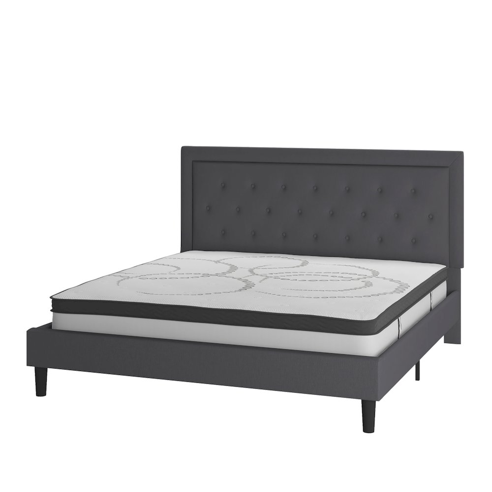 King Size Tufted Upholstered Platform Bed in Dark Gray Fabric