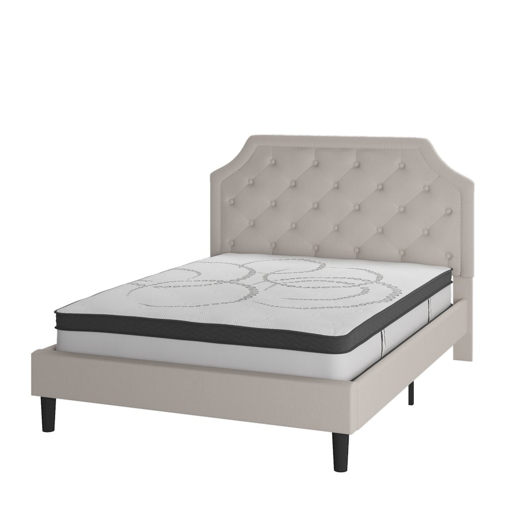 Queen Size Tufted Upholstered Platform Bed in Beige Fabric