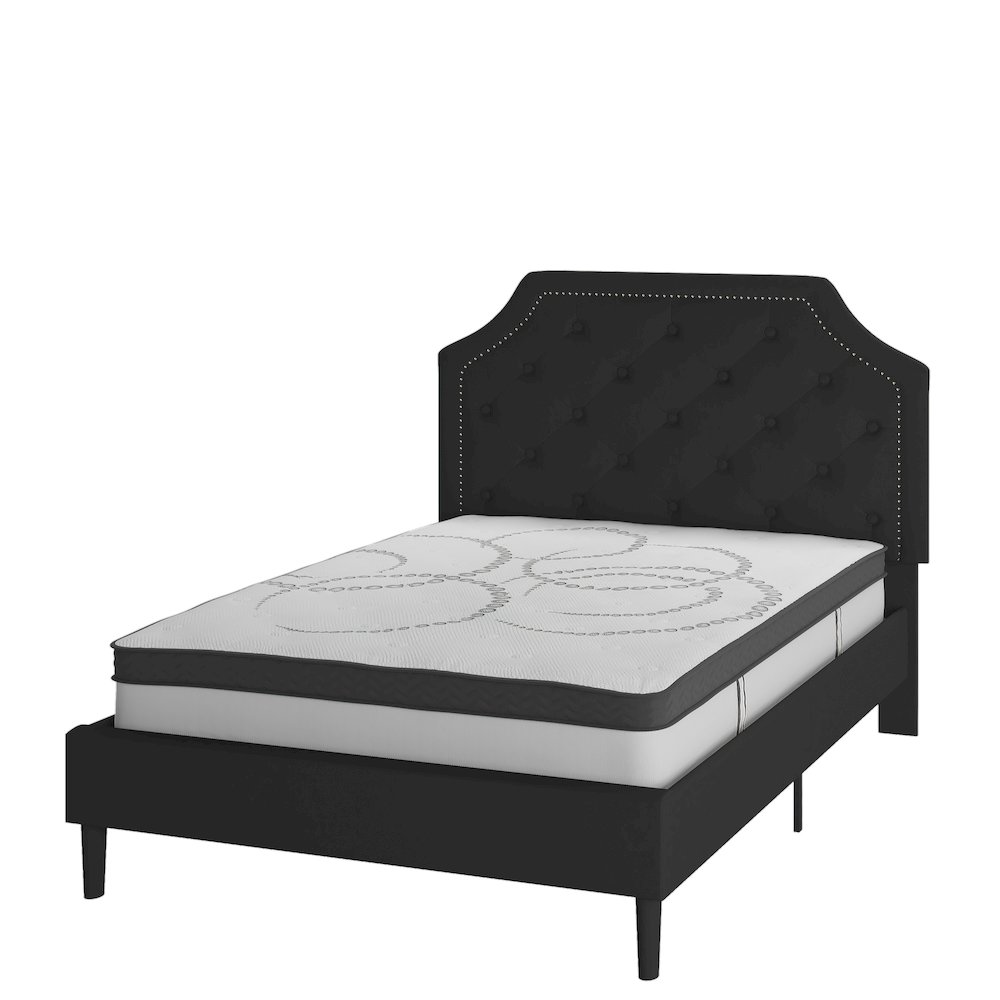 Full Size Tufted Upholstered Platform Bed in Black Fabric