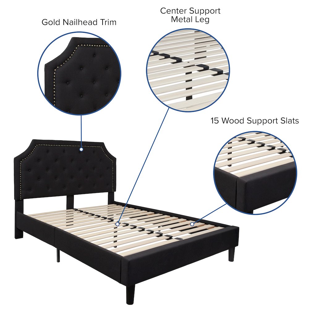 Full Size Tufted Upholstered Platform Bed in Black Fabric