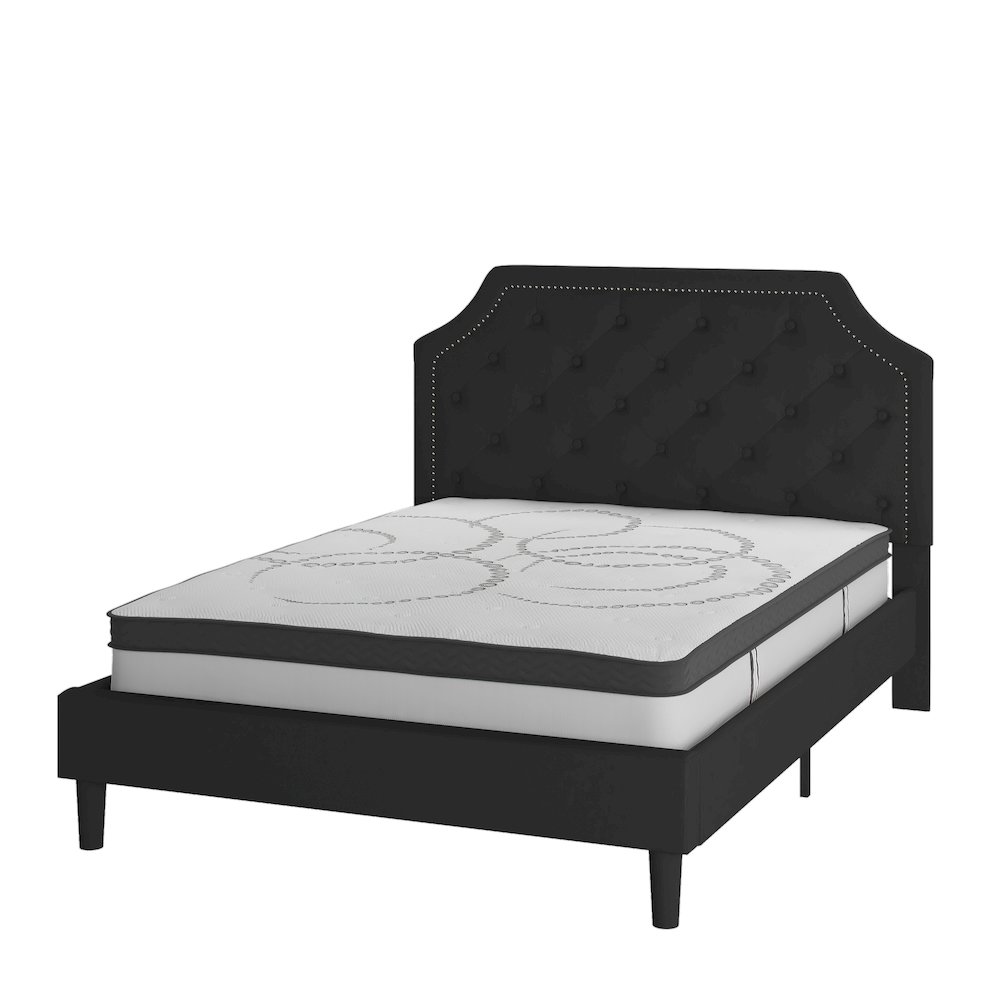Queen Size Tufted Upholstered Platform Bed in Black Fabric