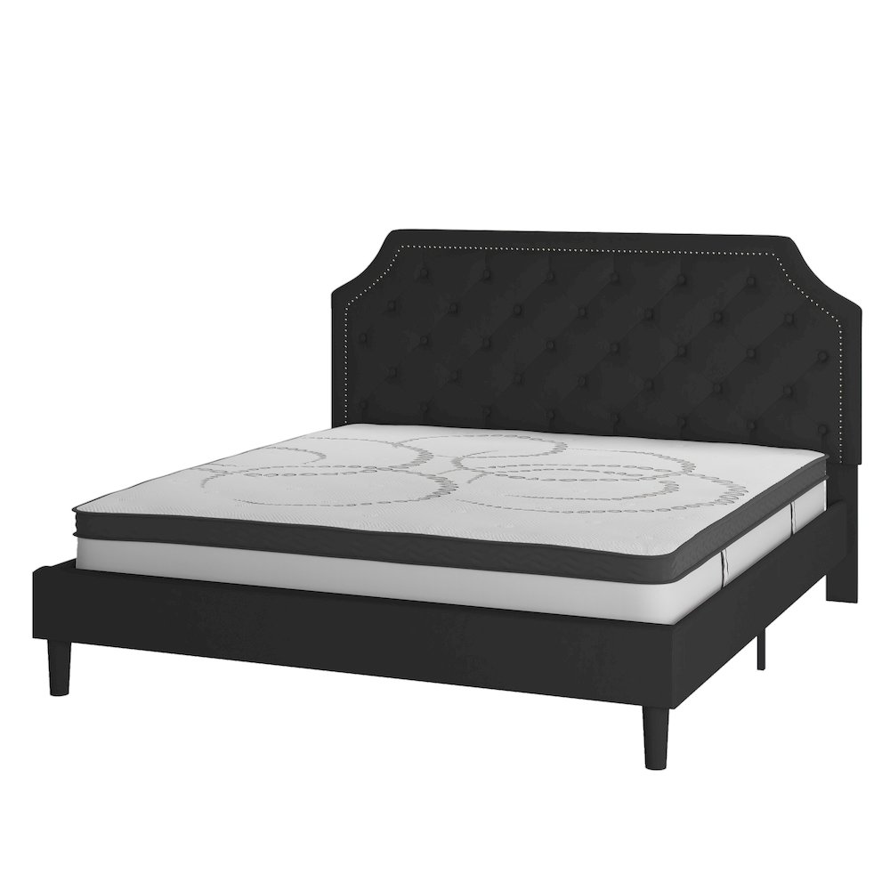 King Size Tufted Upholstered Platform Bed in Black Fabric