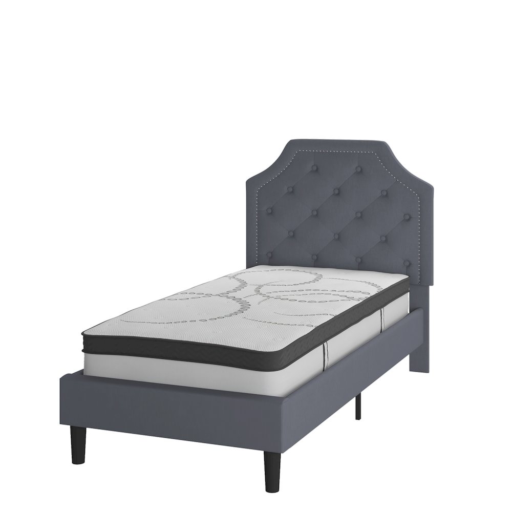 Twin Size Tufted Upholstered Platform Bed in Light Gray Fabric