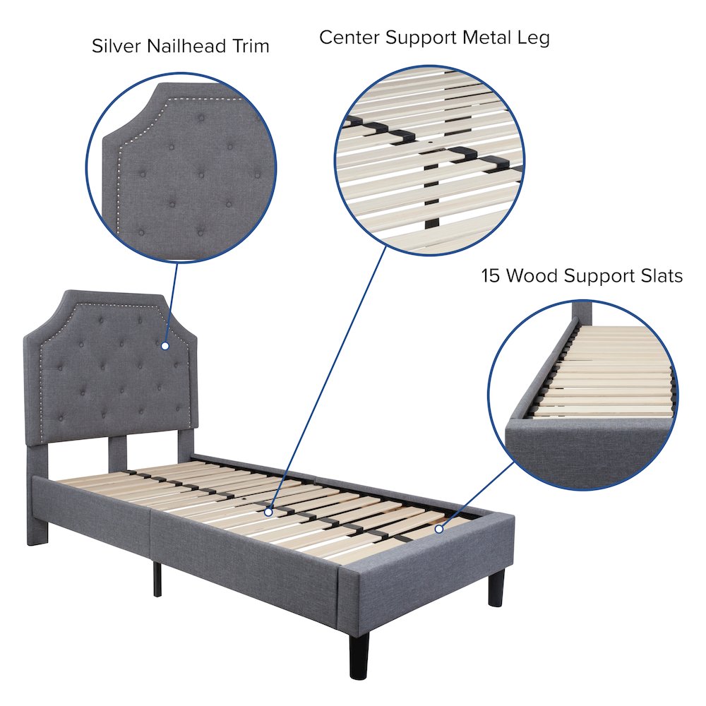 Twin Size Tufted Upholstered Platform Bed in Light Gray Fabric