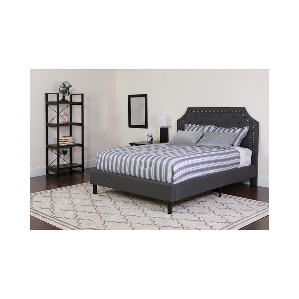 King Size Platform Bed in Dark Gray Fabric with Pocket Spring Mattress