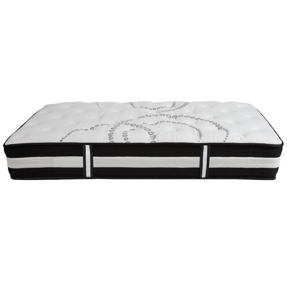 Twin Size Platform Bed in Black Fabric with Pocket Spring Mattress