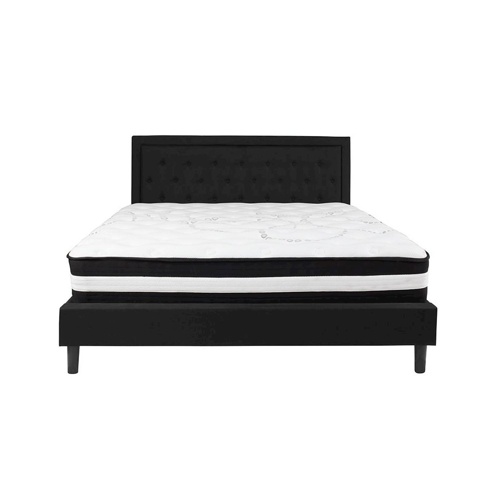 King Size Platform Bed in Black Fabric with Pocket Spring Mattress